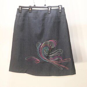 Harve Bernard By Bernard Holtzman Black 100 Percent Wool Embroidery Skirt Sz 16
